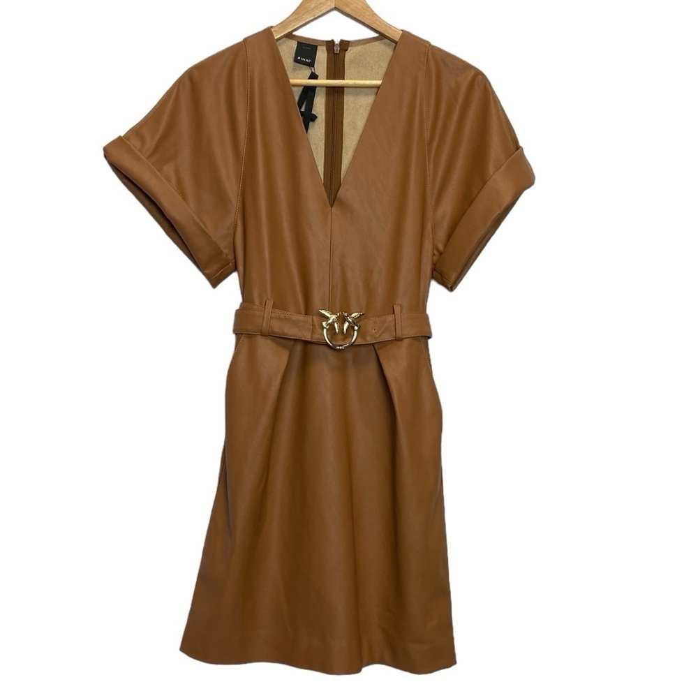 Pinko belted faux leather dress